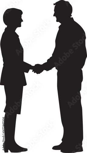 A senior man in the middle of a handshake, captured in a full-length black silhouette.