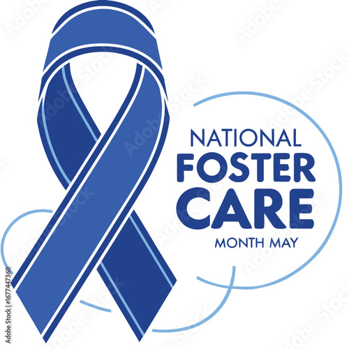 Blue ribbon graphic for National Foster Care Month in May awareness