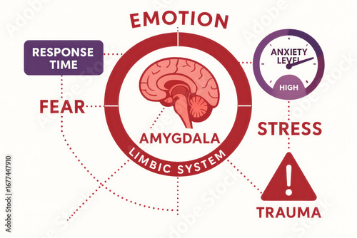 Amygdala and Limbic System Illustration Depicting Emotions and Trauma - Illustration