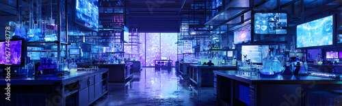 Futuristic Science Lab Interior with Illuminated Displays