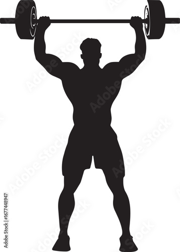 Barbell Exercise Silhouette A black vector image of a man lifting a barbell either overhead or in a curl.