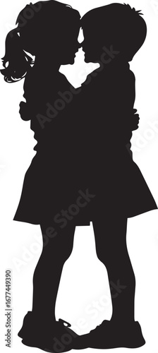 Hugging Sibling Silhouette Full-length silhouette of a child wrapping their arms around a loved one in an embrace.