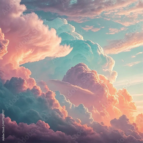 Soft Pastel Sky with Fluffy Clouds