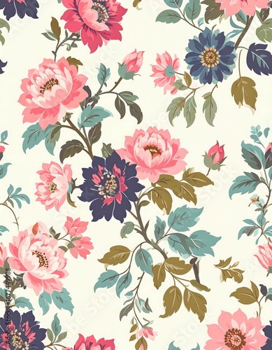 Wallpaper Mural Floral pattern on a cream background Torontodigital.ca