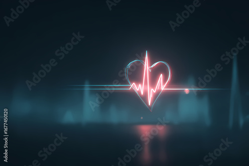 Dynamic digital representation of a glowing heart with a pulsating electrocardiogram wave, symbolizing health, vitality, and advanced medical monitoring