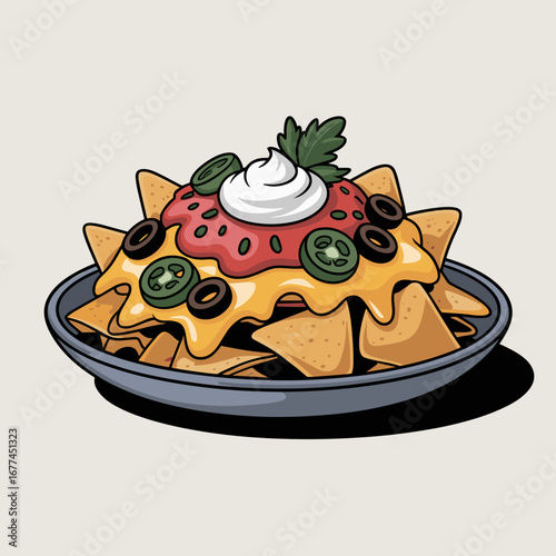 Nachos Supreme with Cheese and Jalapeños Illustration