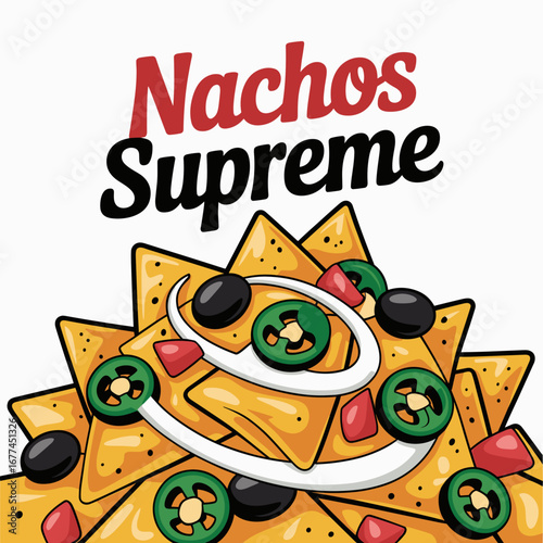 Nachos Supreme with Cheese and Jalapeños Illustration