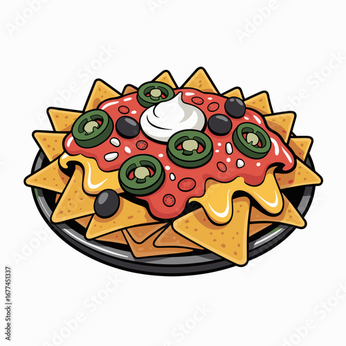 Nachos Supreme with Cheese and Jalapeños Illustration