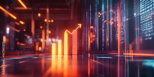 Modern Business Data Analytics with Growing Chart in Futuristic Setting