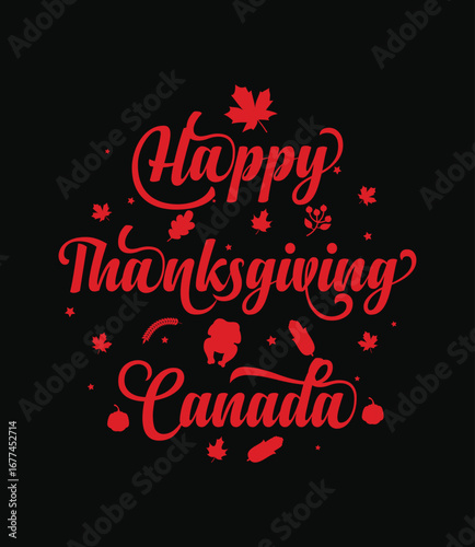 Happy thanksgiving day canada t shirt design featuring festive elements and bold typography
