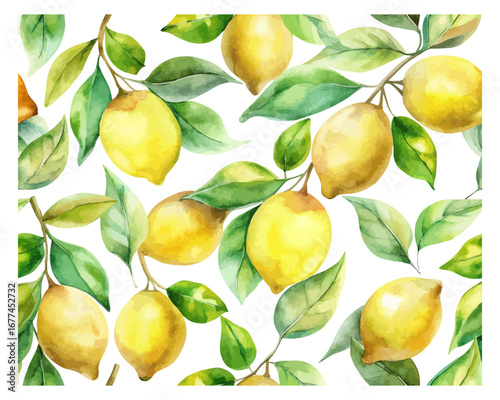 Watercolor lemon fruit seamless patterns