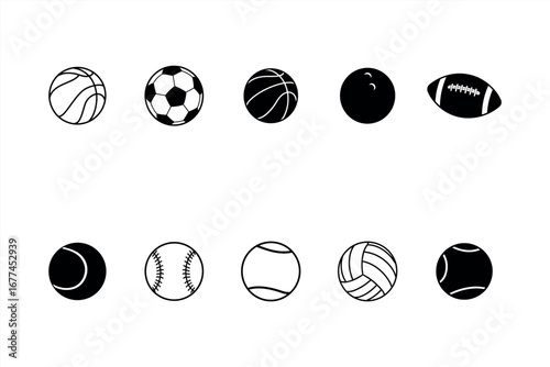Collection of various sports balls isolated on white background