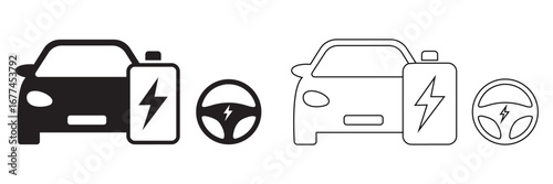 Electric Car Icons Set – EV Vehicle Charging Station and Recharge Point Silhouette Collection