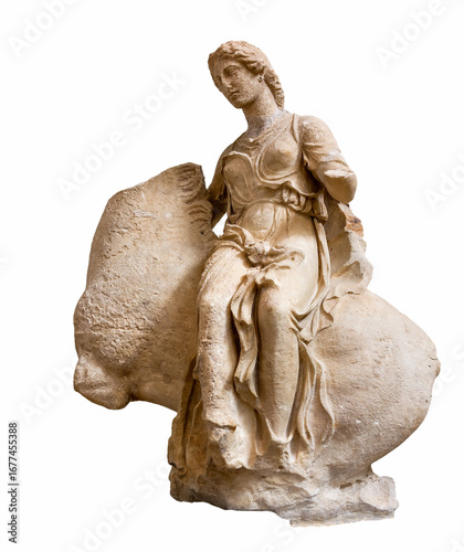 Ancient Greek statue of a Nereid on horseback from the pediment of the temple of Asclepius, Epidaurus (380 BC)