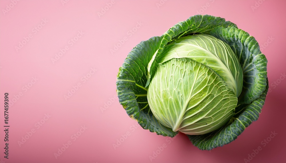 Fototapeta premium fresh green cabbage on a pink background
