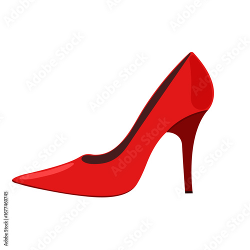 Red stiletto shoes with medium heels.