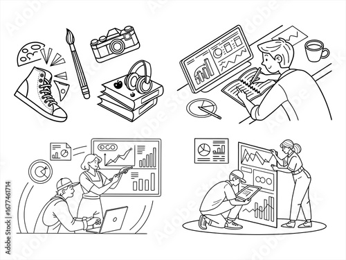 coloring page line art the hobby black vector bundle