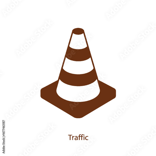 Vector art of traffic cone with brown stripes, a common sight on roads and construction sites