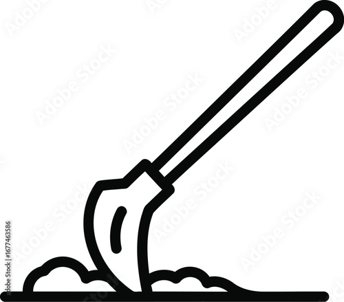 Shovel digging into dirt, gardening tool icon