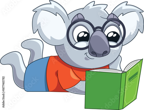 Cute smart koala reading book