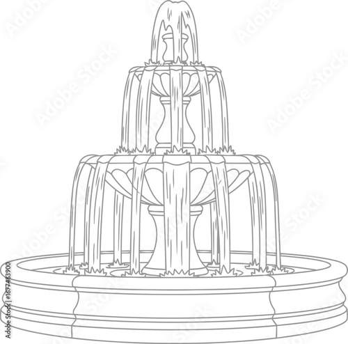 Vector art of elegant fountain with cascading water, a timeless architectural design