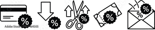 Illustration of discount symbols representing sales, promotions, and price reductions