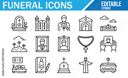 Funeral Icons Set for Religious and Memorial Ceremonies