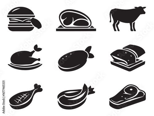 Elegant Line Artwork of Meat Factory Product Collection Silhouette Vector Icon