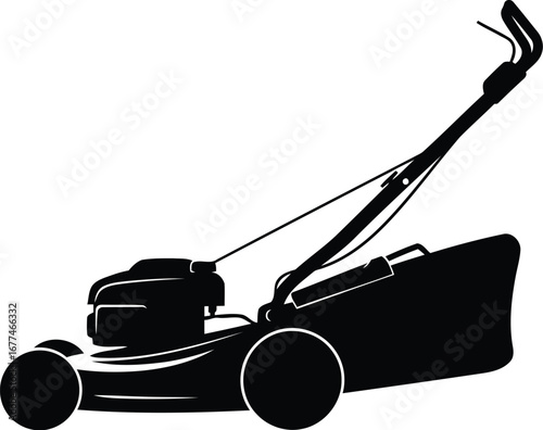Vector art of silhouette of a lawnmower, a common garden tool for cutting grass