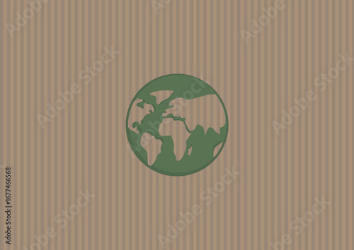 Green Earth Globe Symbol on Brown Cardboard. Green planet earth icon on natural brown corrugated cardboard texture. Global environmental awareness and sustainability. Earth day. Vector illustration