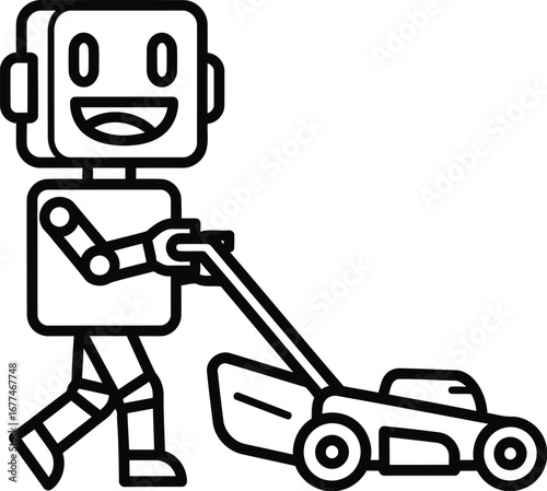 Vector art of robot mowing the lawn, a modern gardening solution
