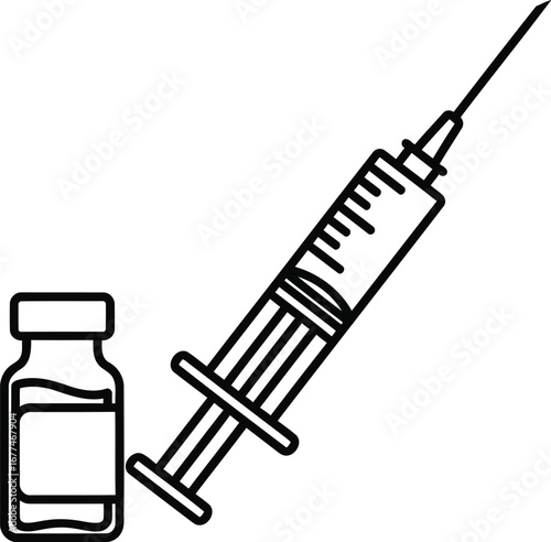 Vector art of syringe and vial illustration, representing vaccination and medical treatment