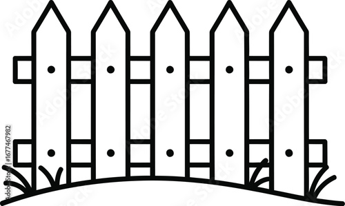 Vector art of picket fence on a grassy hill, a symbol of home and security