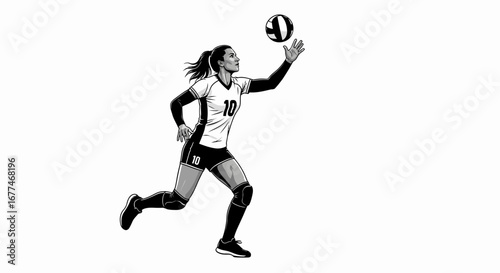 Athletic woman in sportswear serves a volleyball during a game