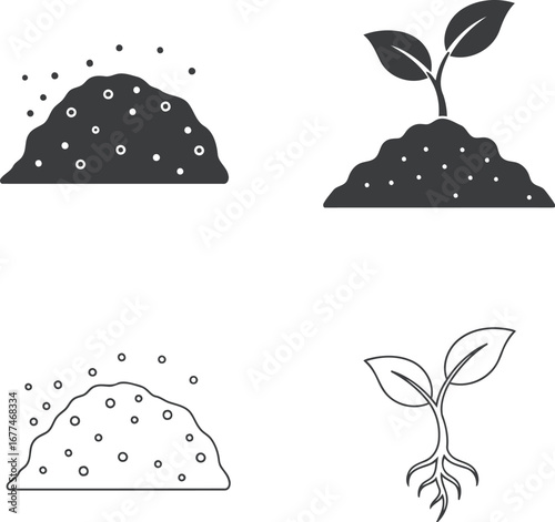 Vector art of plant growing from soil, showing the process of growth and cultivation