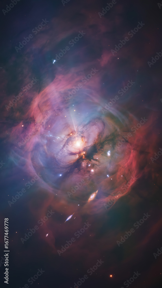 Fototapeta premium Vibrant nebula in deep space with swirling colors and stars