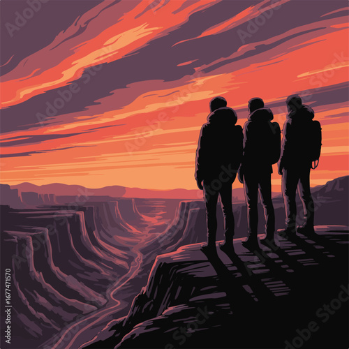 Three Friends at the Grand Canyon at Sunset