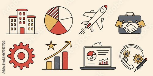 A colorful vector illustration of a set of beach icons for travel and sport designs