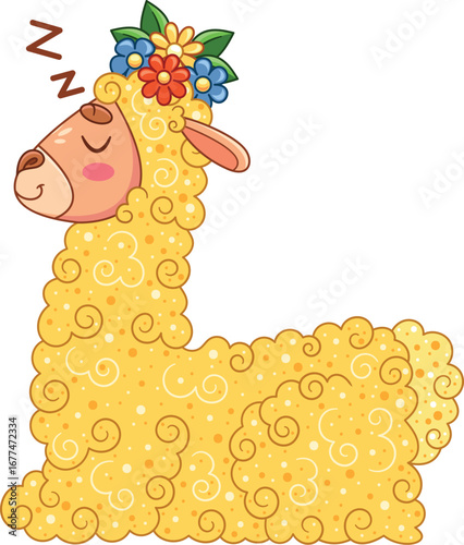 Funny llama alpaca character sleeping