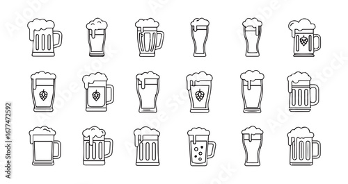 Beer Mug line art icon bundle illustration