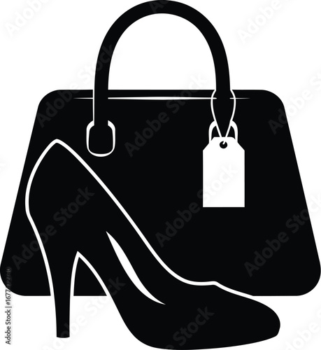 Vector art of silhouette of a handbag and a highheeled shoe