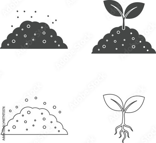 Vector art of soil and plant growth stages with sprouts and roots