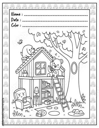 Bold and Easy Cozy Nooks Coloring Book for Adults and Kid. High resolution (300 DPI), Ready to print on standard 8.5x11-(A4) inch paper With (No Bleed), Black and White. Vector illustration