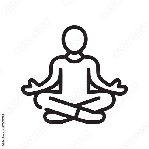 Illustration of a person in lotus position meditating with hands in mudra on white background