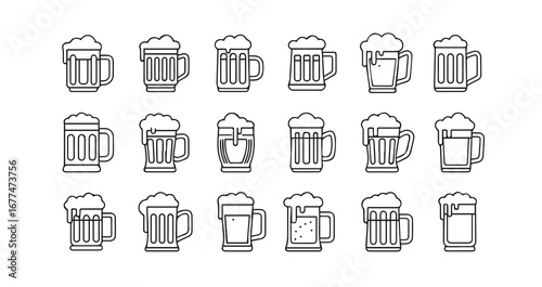 Beer Mug line art icon bundle illustration