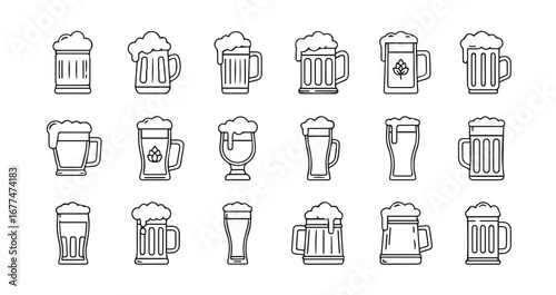 Beer Mug line art icon bundle illustration