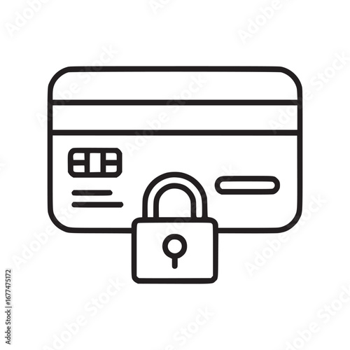 Outline graphic of a credit card with a padlock overlayed representing secure financial transactions