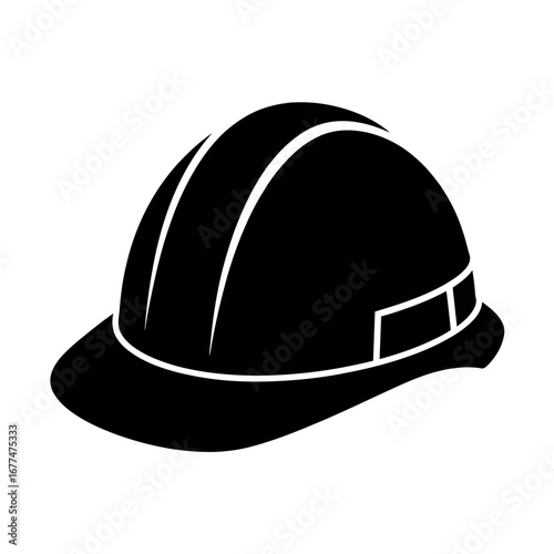 Safety First Black and White Illustration of a Protective Hard Hat for Construction and Workplace Safety