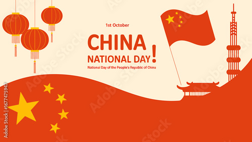 Celebrating the National Day of the People's Republic of China with iconic landmarks and vibrant colors. 