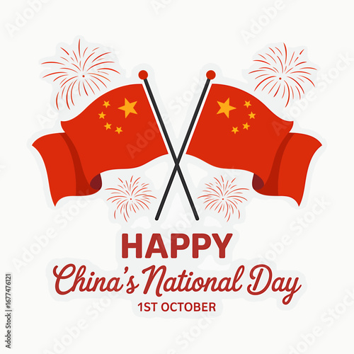 Celebrating China's National Day with Vibrant Flags and Fireworks Display on October 1st